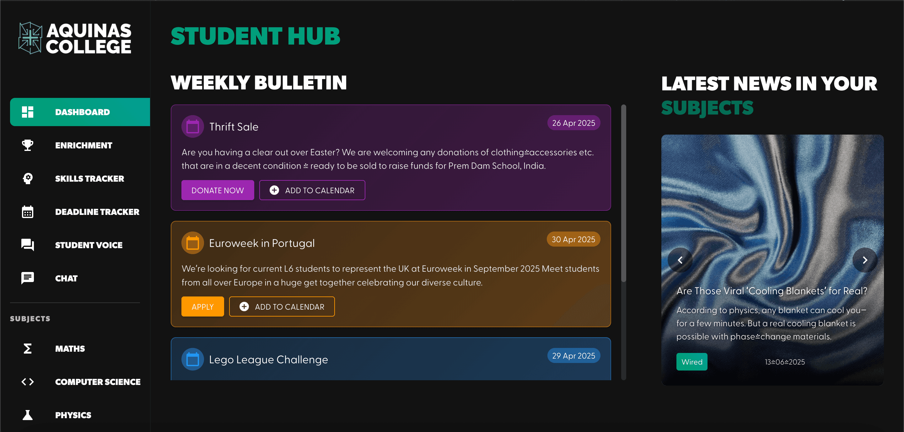 Aquinas Student Hub preview